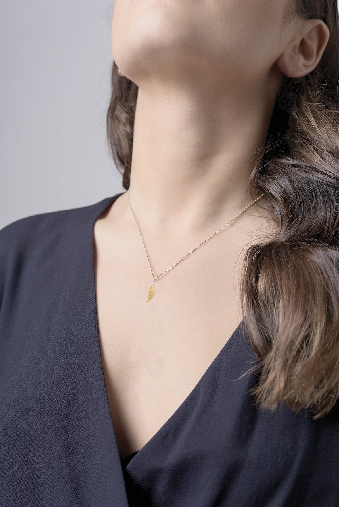 Golden Leaf 14K Solid Gold Pavé Diamond Leaf Necklace