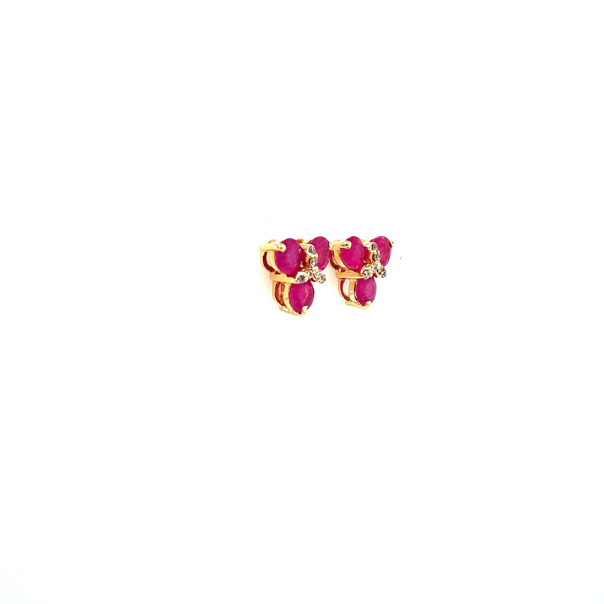 Cherry Bomb - Ruby and Diamond 14K Solid Yellow Gold Earrings