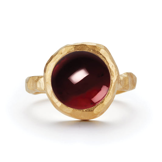 A Little Drama - Cabochon Garnet Gold Cocktail Ring