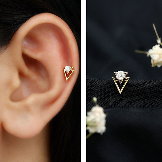 Gold Next Door Diamond Solitaire Triangle Cartilage Earring