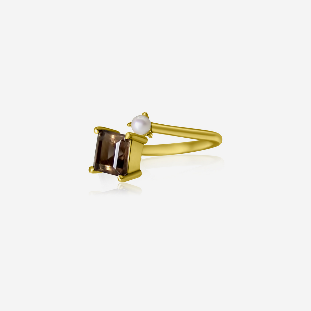 Smoke & Pearl 14K Solid Gold Smoky Quartz & Akoya Pearl Ring