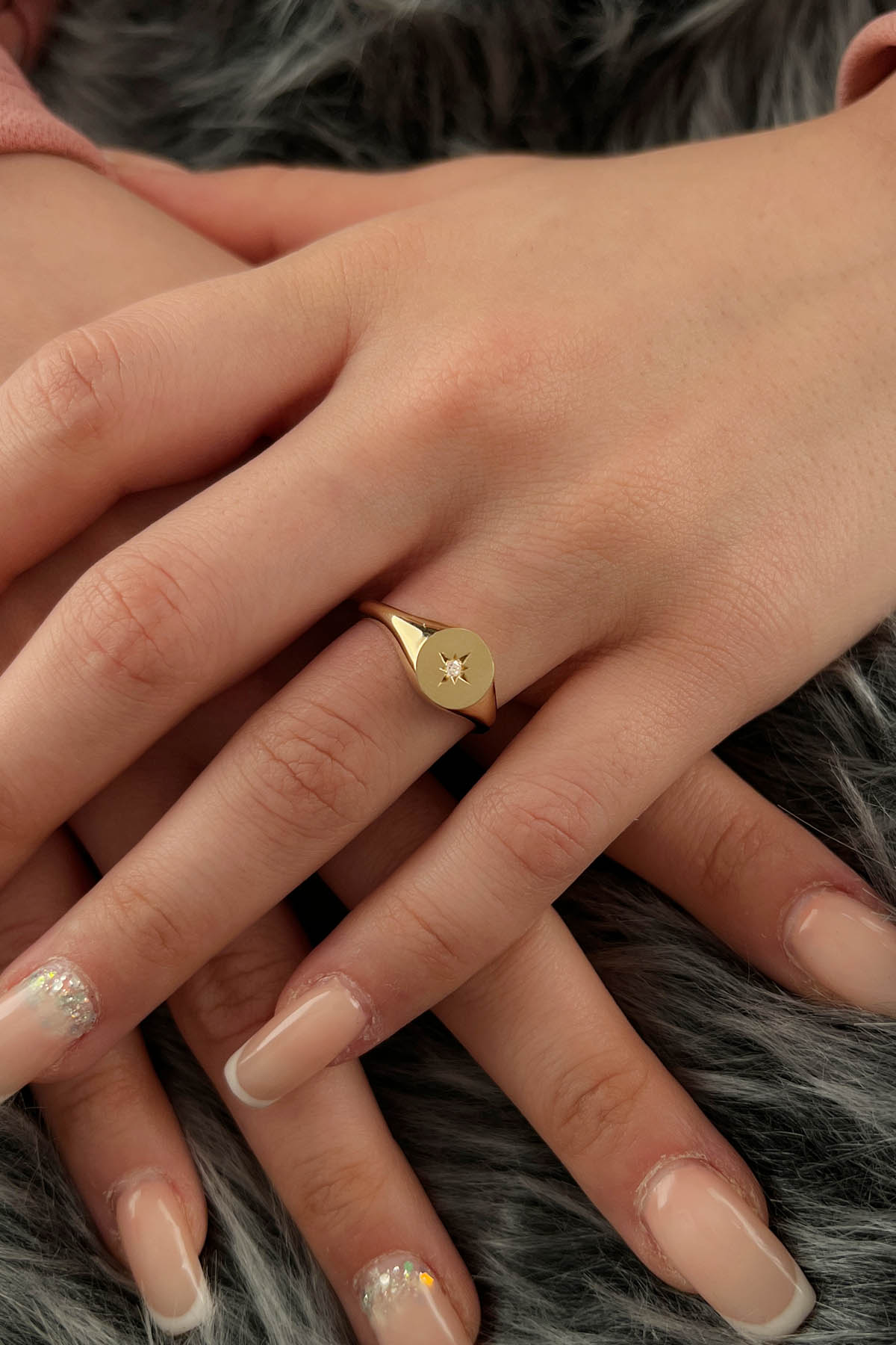Aqua Star Burst Aquamarine 14K Gold Signet Ring