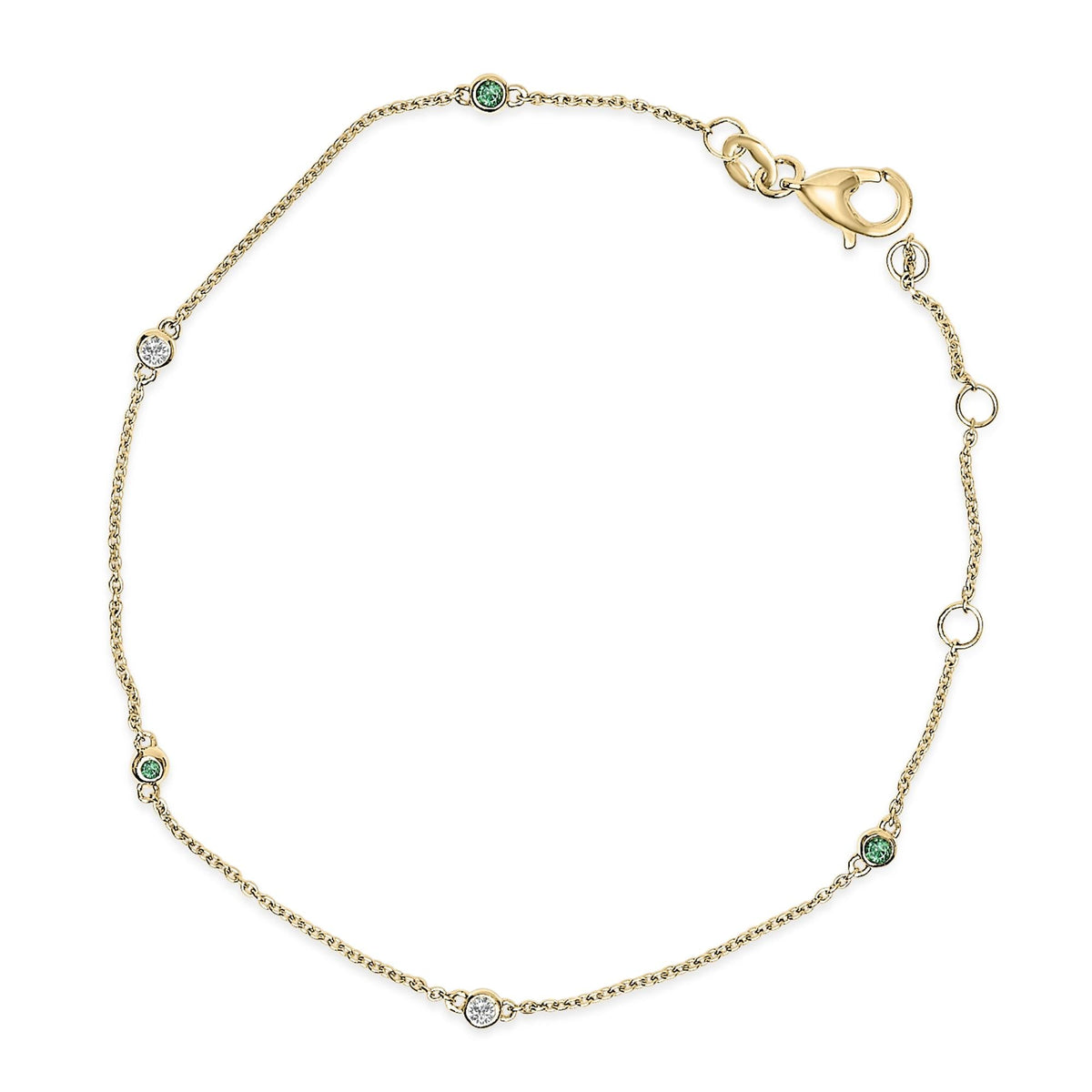 Jardín 14K Solid Gold Emerald & Diamond Bezel Station Bracelet