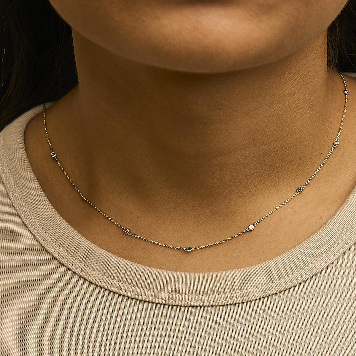 Jardín 14K Solid Gold Emerald & Diamond Station Necklace