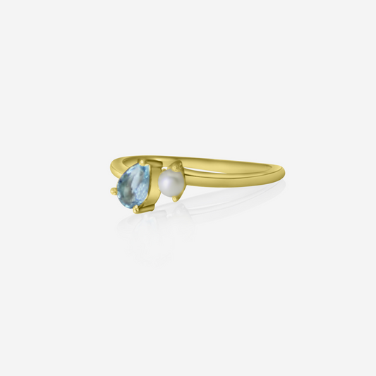 Mermaid Dreams Aquamarine & Akoya Pearl Gold Ring