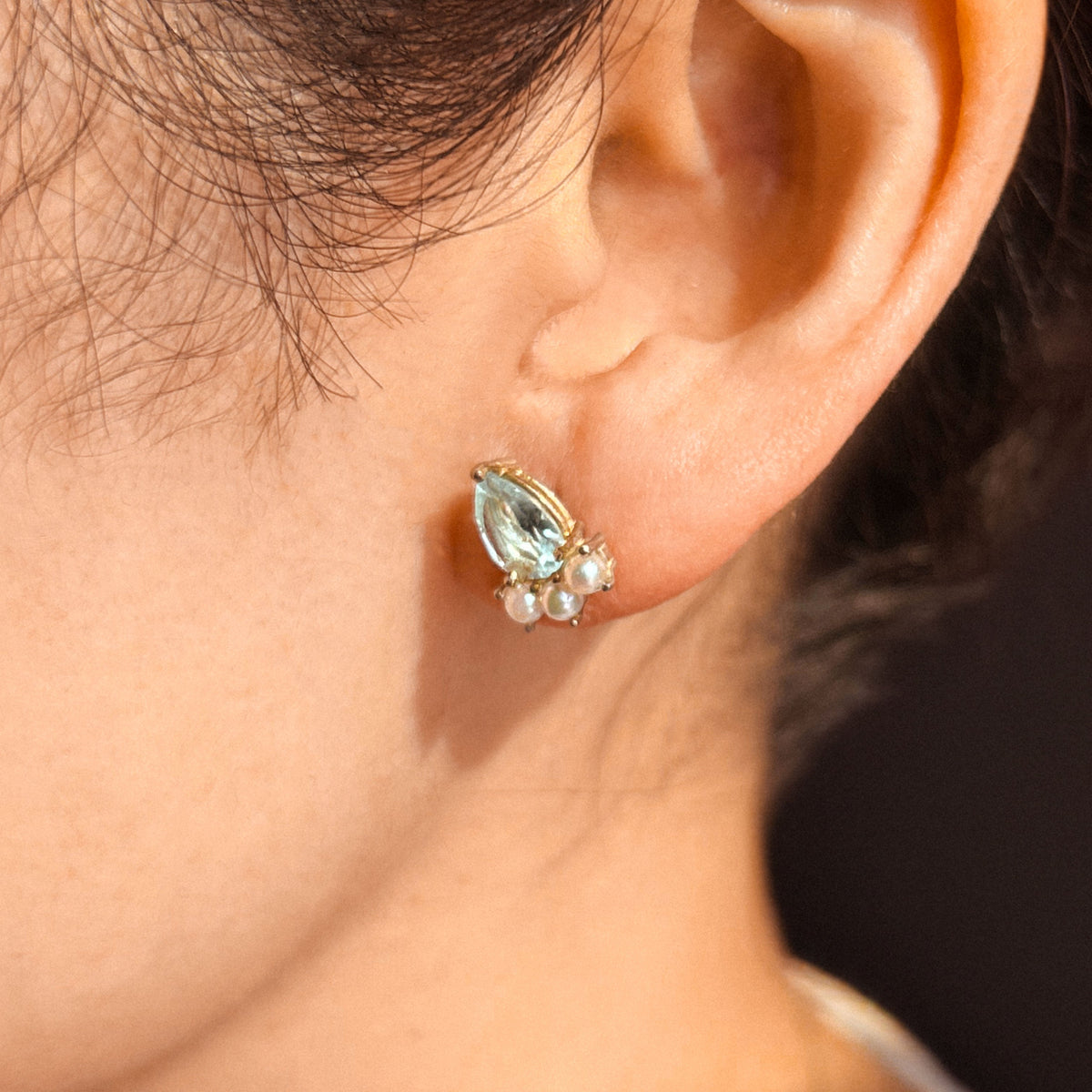 Aquamarine & Pearl Earrings | 14K Gold