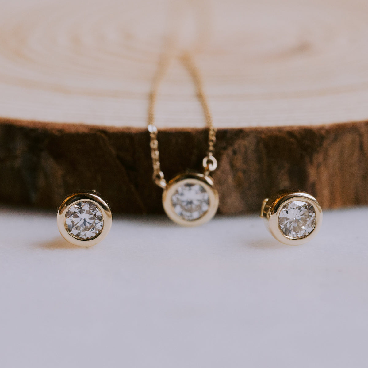 Bezel Set Round Cut Diamond Studs 1 TCW - 14k Solid Gold