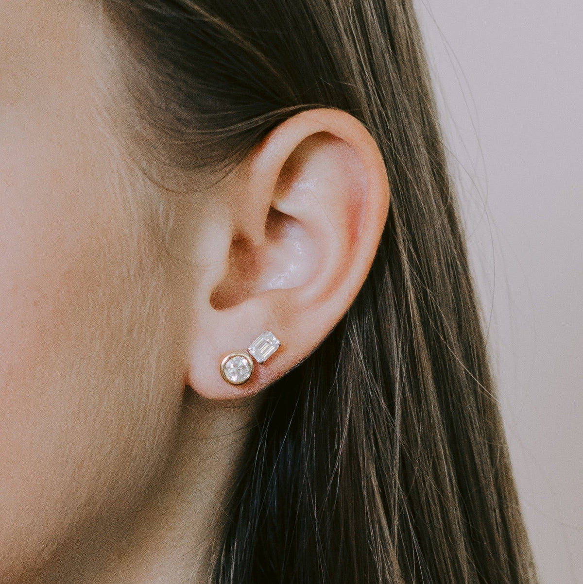 Bezel Set Round Cut Diamond Studs 1 TCW - 14k Solid Gold