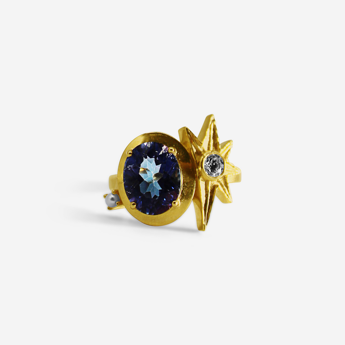 Galaxy 14K Solid Gold Mystic Tourmaline Statement Ring