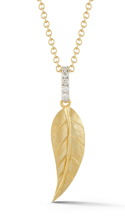 Golden Leaf 14K Solid Gold Pavé Diamond Leaf Necklace