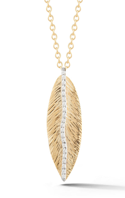 La Pluma 14K Solid Gold Pavé Diamond Feather Pendant