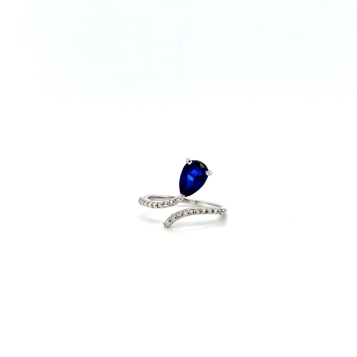 Something Blue - Sapphire and Diamond 18K Solid White Gold Climbing Ring