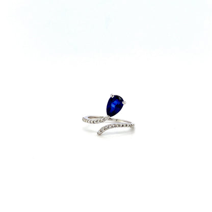 Something Blue - Sapphire and Diamond 18K Solid White Gold Climbing Ring