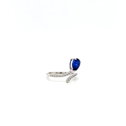 Something Blue - Sapphire and Diamond 18K Solid White Gold Climbing Ring