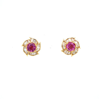 Blushing Gold 14K Solid Gold Pink Sapphire & Diamond Earrings