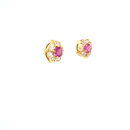 Blushing Gold 14K Solid Gold Pink Sapphire & Diamond Earrings