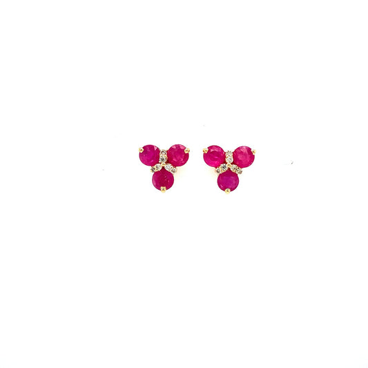 Cherry Bomb - Ruby and Diamond 14K Solid Yellow Gold Earrings