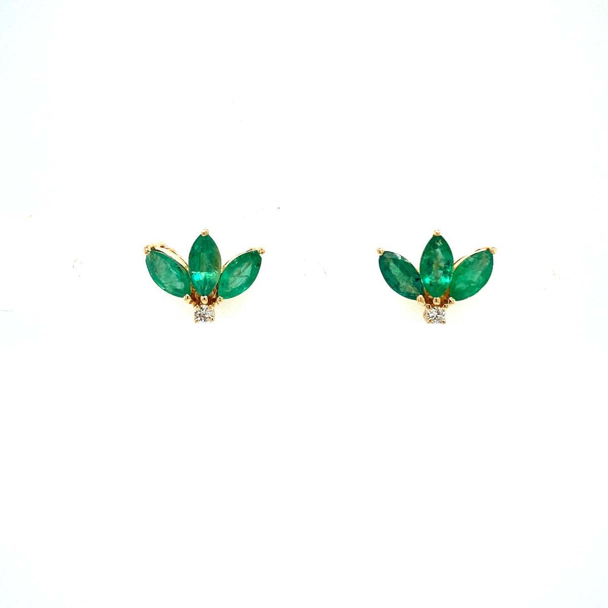 Esme - Emerald & Diamond 14K Solid Yellow Gold Stud Earrings