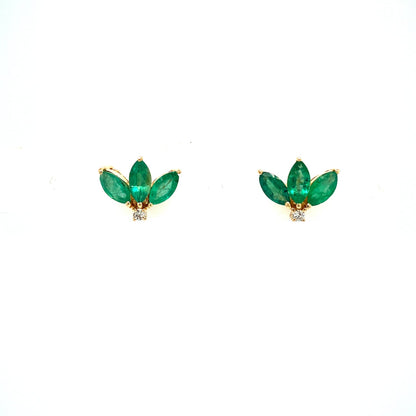 Esme - Emerald & Diamond 14K Solid Yellow Gold Stud Earrings
