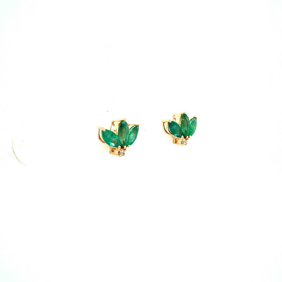 Esme - Emerald & Diamond 14K Solid Yellow Gold Stud Earrings
