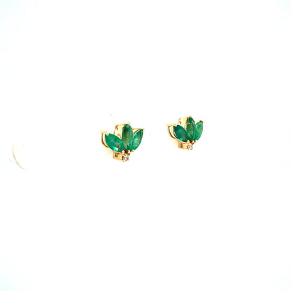 Esme - Emerald & Diamond 14K Solid Yellow Gold Stud Earrings