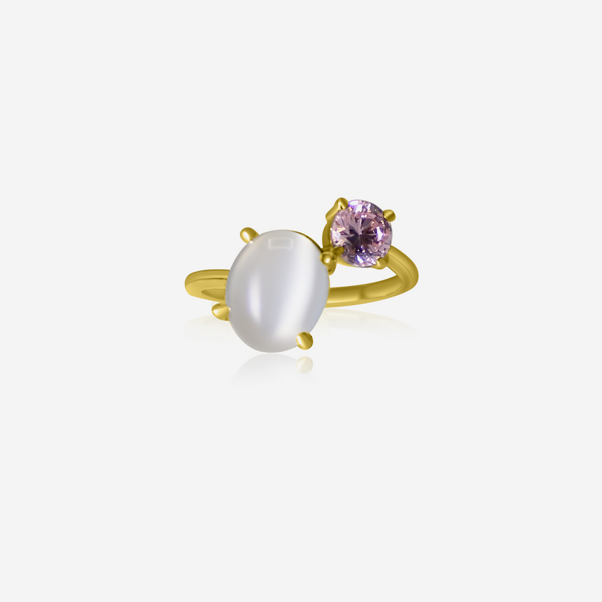Moonstone & Pink Tourmaline 14K Solid Gold Ring