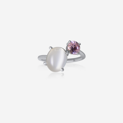 Moonstone & Pink Tourmaline 14K Solid Gold Ring