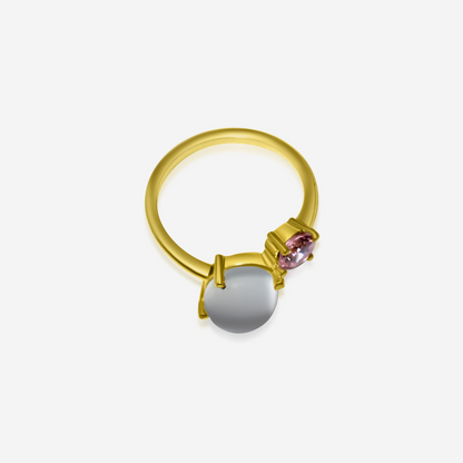Moonstone & Pink Tourmaline 14K Solid Gold Ring