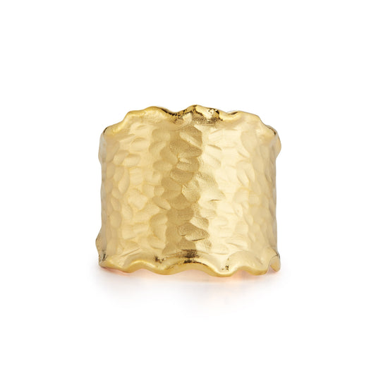 Hammered Scallop Cuff Ring, 14K Gold