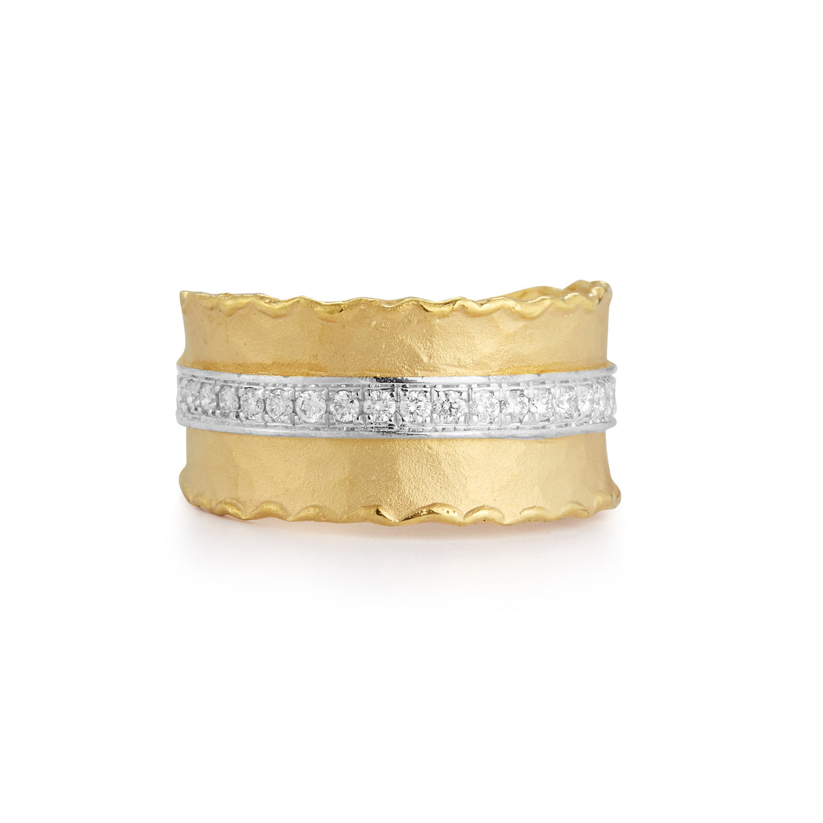 Olas 14K Solid Gold Pavé Diamond Scallop Ring
