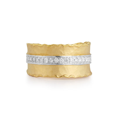Olas 14K Solid Gold Pavé Diamond Scallop Ring