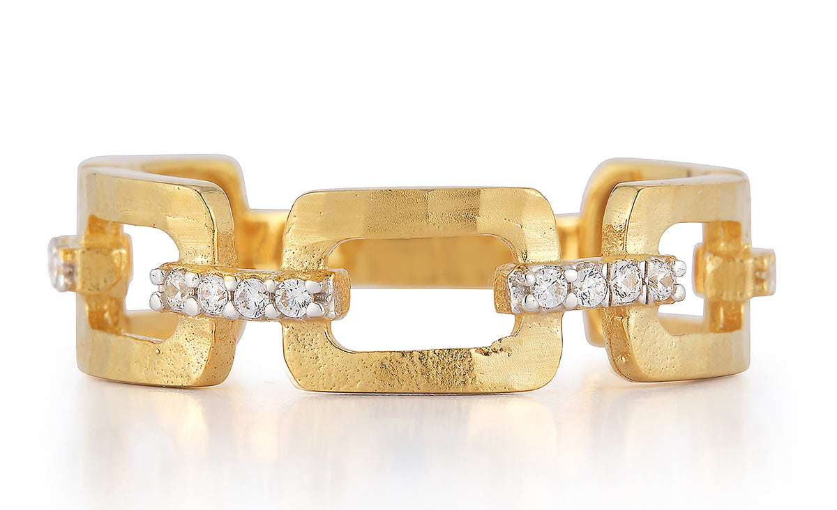 Link-Up 14K Solid Gold Pavé Diamond Open Link Ring