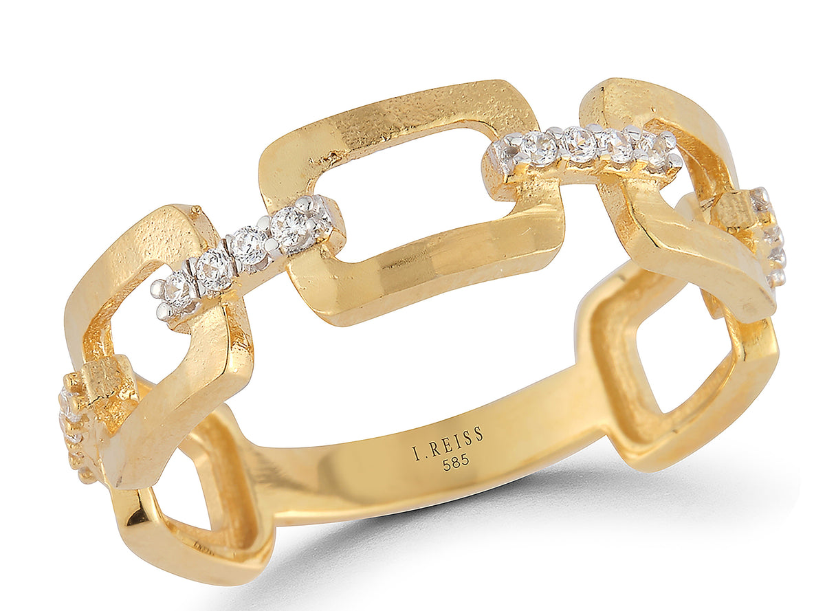 Link-Up 14K Solid Gold Pavé Diamond Open Link Ring