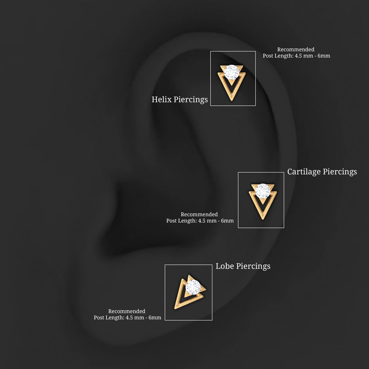 GND Diamond Solitaire Triangle Cartilage Earring