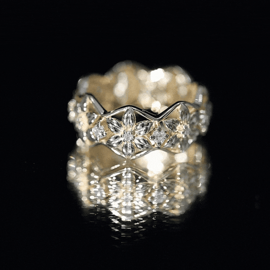 The Garden Party Solid Gold Band Natural Diamond Flower Wedding Ring