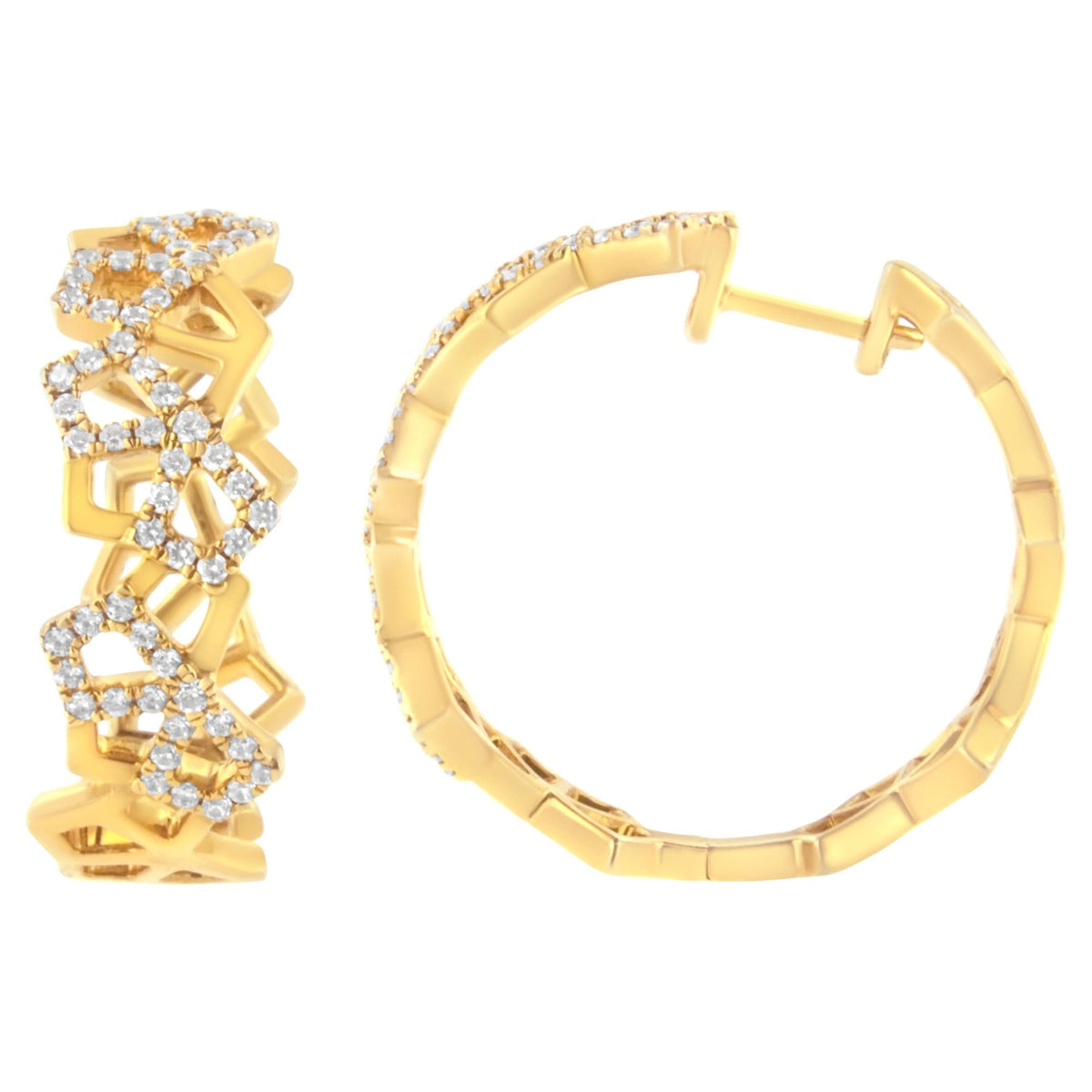 The Hive 14K Solid Gold Natural Diamond Honeycomb Hoop Earrings
