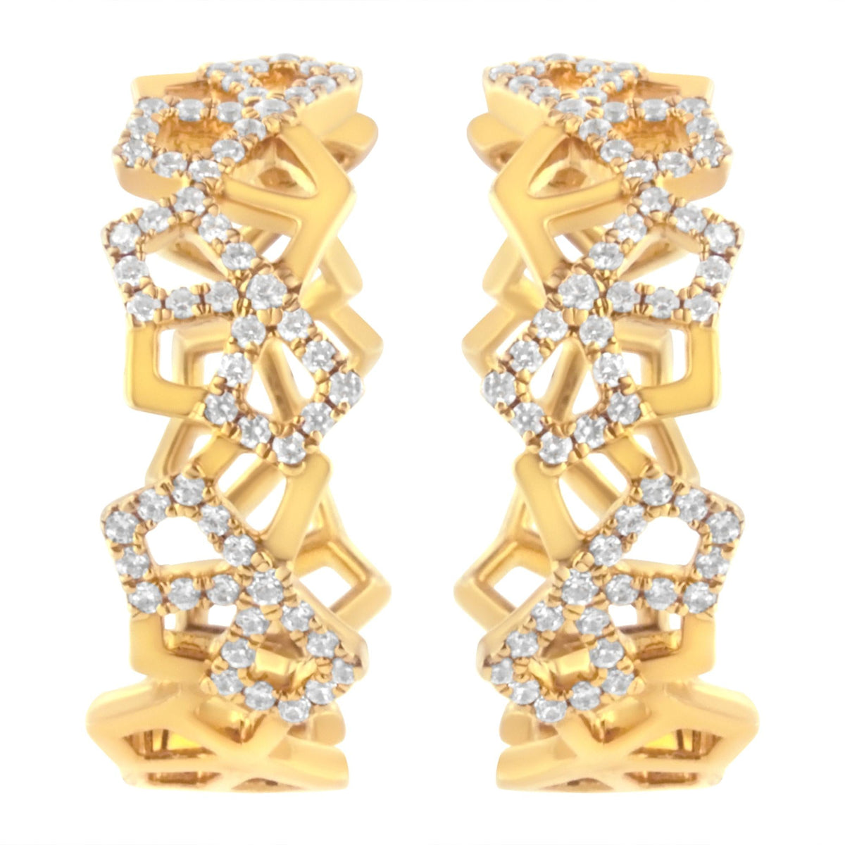 The Hive 14K Solid Gold Natural Diamond Honeycomb Hoop Earrings