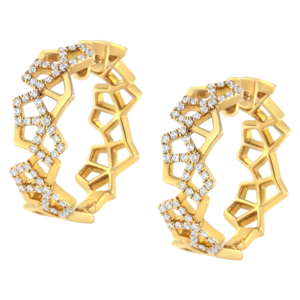The Hive 14K Solid Gold Natural Diamond Honeycomb Hoop Earrings