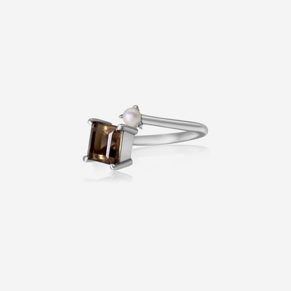 Smoke & Pearl 14K Solid Gold Smoky Quartz & Akoya Pearl Ring