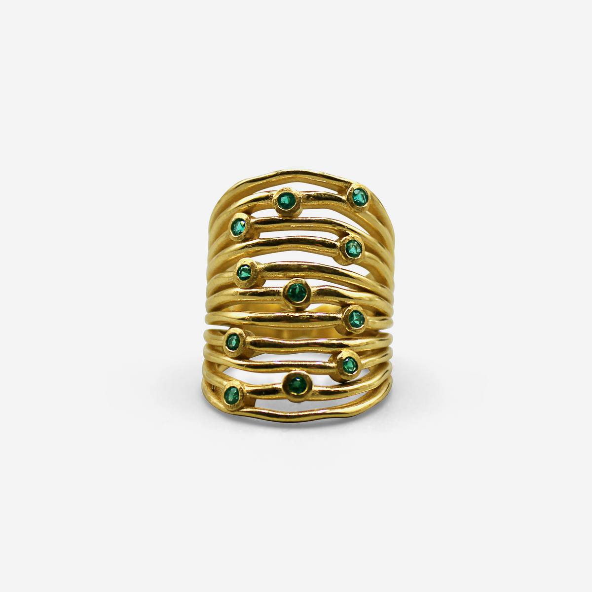 Green Cascade 18K Solid Gold Emerald Statement Ring