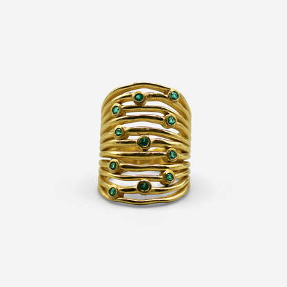 Green Cascade 18K Solid Gold Emerald Statement Ring