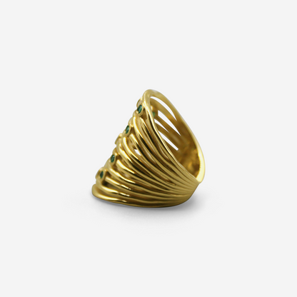 Green Cascade 18K Solid Gold Emerald Statement Ring