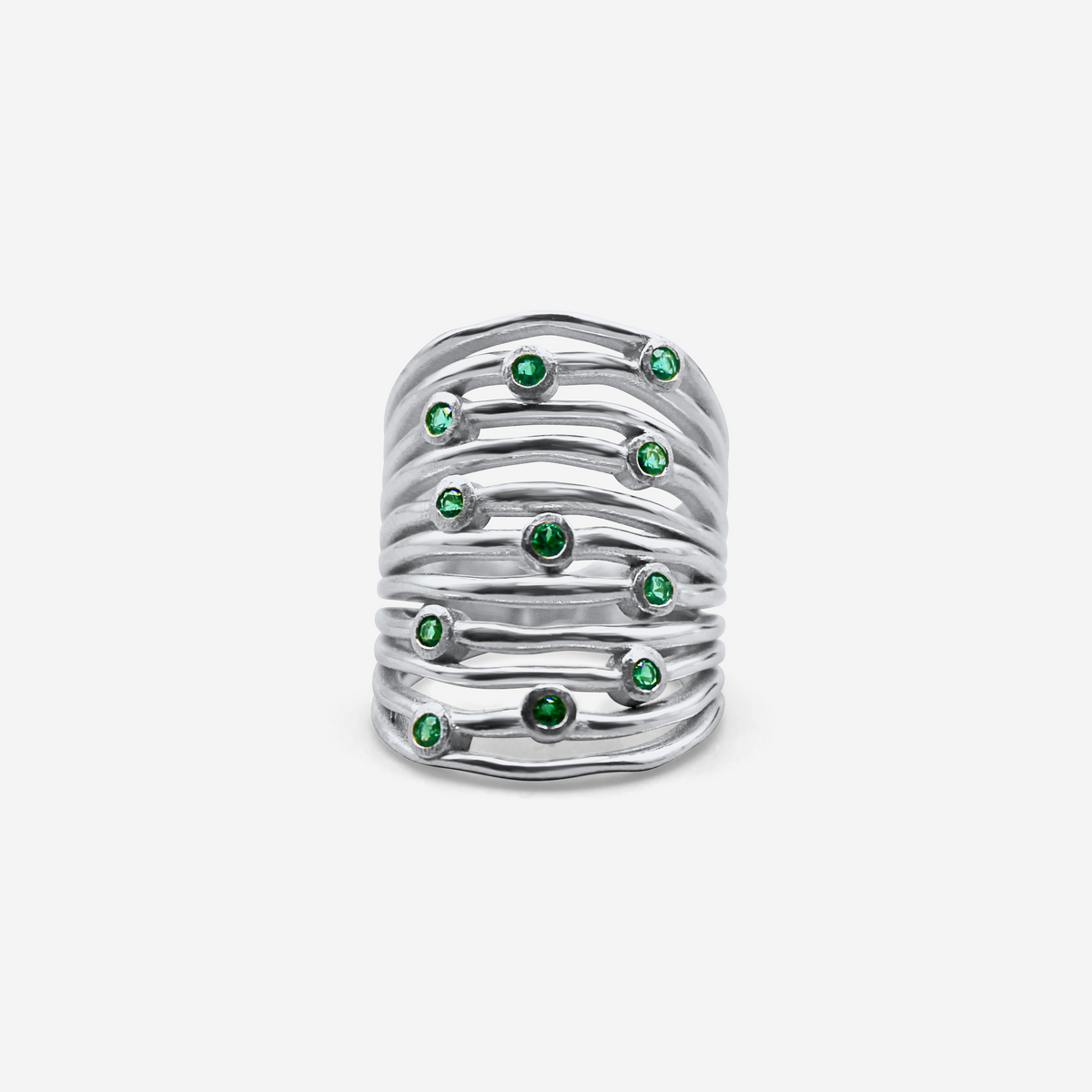 Green Cascade 18K Solid Gold Emerald Statement Ring