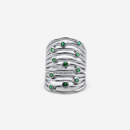 Green Cascade 18K Solid Gold Emerald Statement Ring