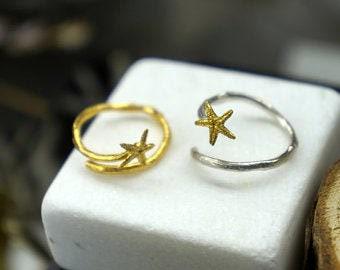 Starfish Adjustable Wrap Gold Ring