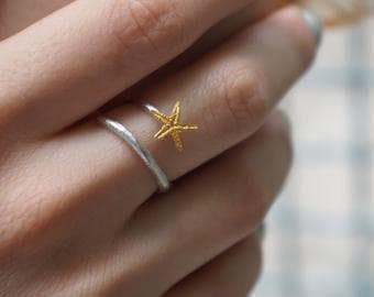Starfish Adjustable Wrap Gold Ring
