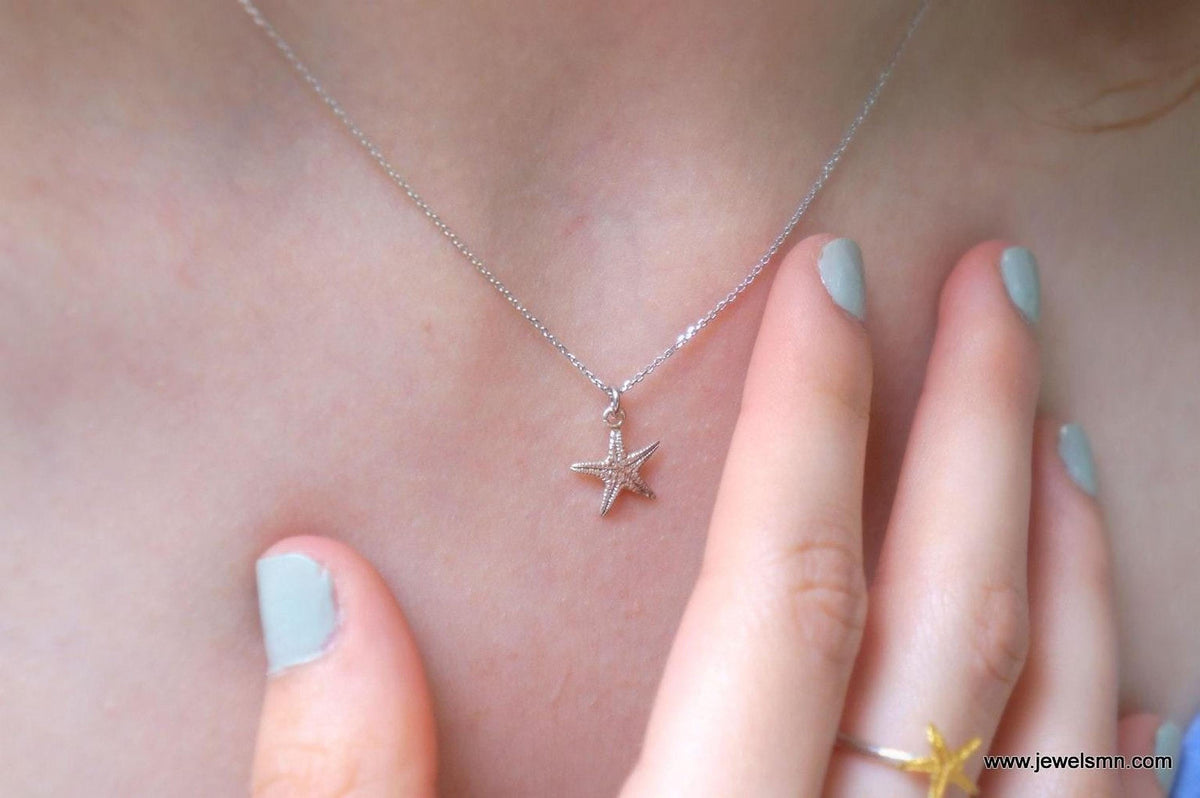 Solid Gold Starfish Pendant, Handmade Minimalist Jewelry, Ocean Pendant for Beach, Gift for Health and Longevity, Real Gold (9K, 14K, 18K)
