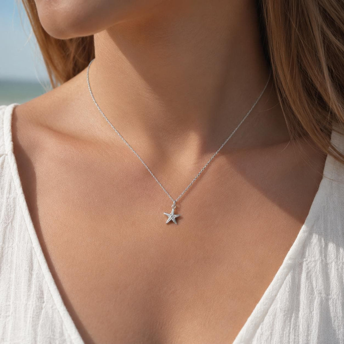 Solid Gold Starfish Pendant, Handmade Minimalist Jewelry, Ocean Pendant for Beach, Gift for Health and Longevity, Real Gold (9K, 14K, 18K)