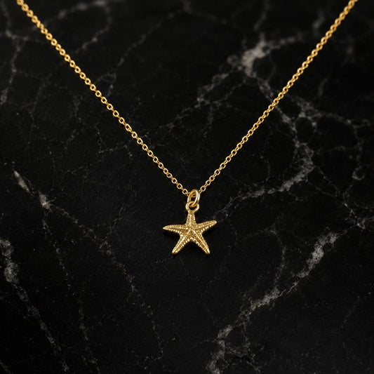 Solid Gold Starfish Pendant, Handmade Minimalist Jewelry, Ocean Pendant for Beach, Gift for Health and Longevity, Real Gold (9K, 14K, 18K)