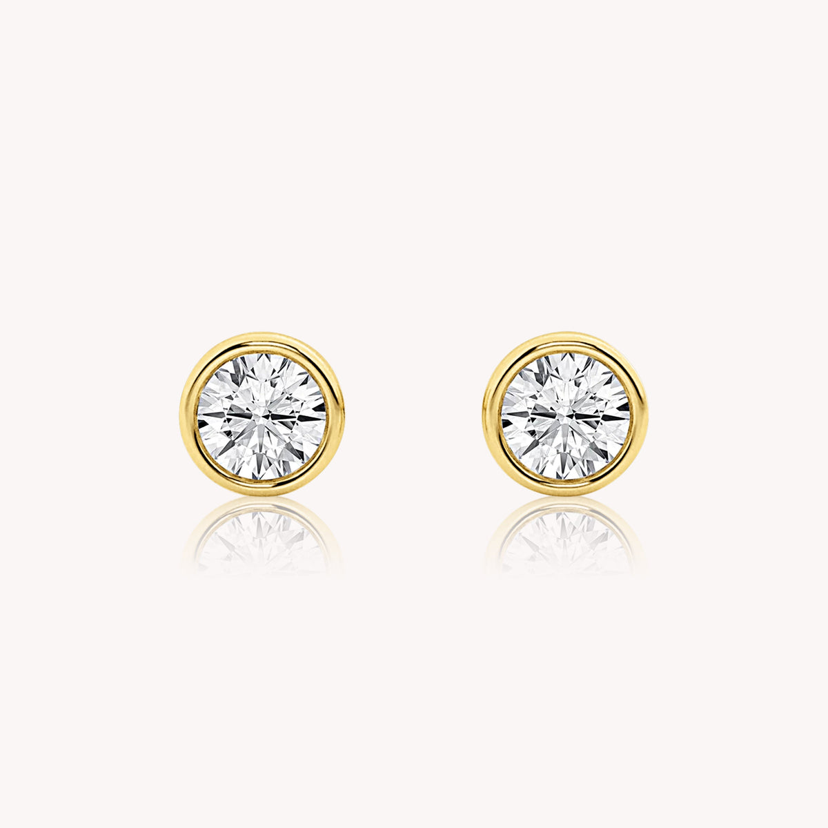Bezel Set Round Cut Diamond Studs 1 TCW - 14k Solid Gold